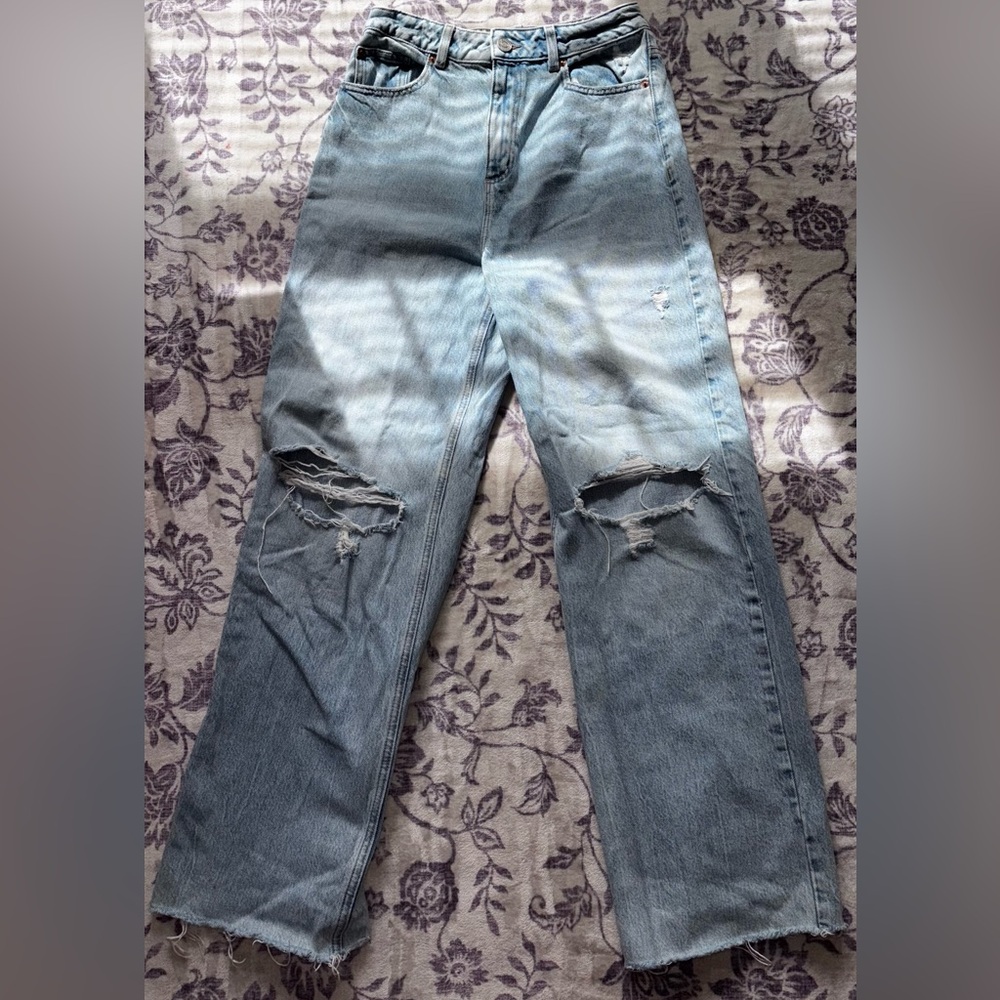 Garage Light Blue Distressed Wide Leg Jeans